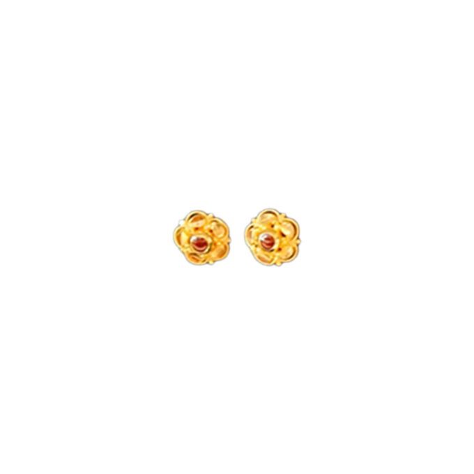 Gold Studs with Red Stone - Flower Shape